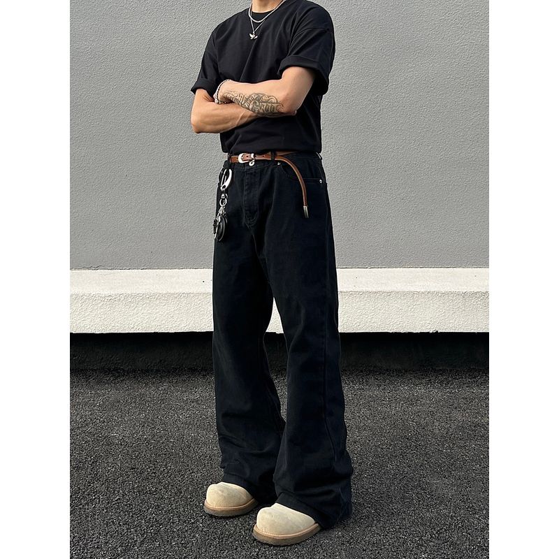 Blaexit American-Style Cleanfit Curved Black Bootcut Jeans Straight-Leg Slim Fit Old Money Style Drapey Pants