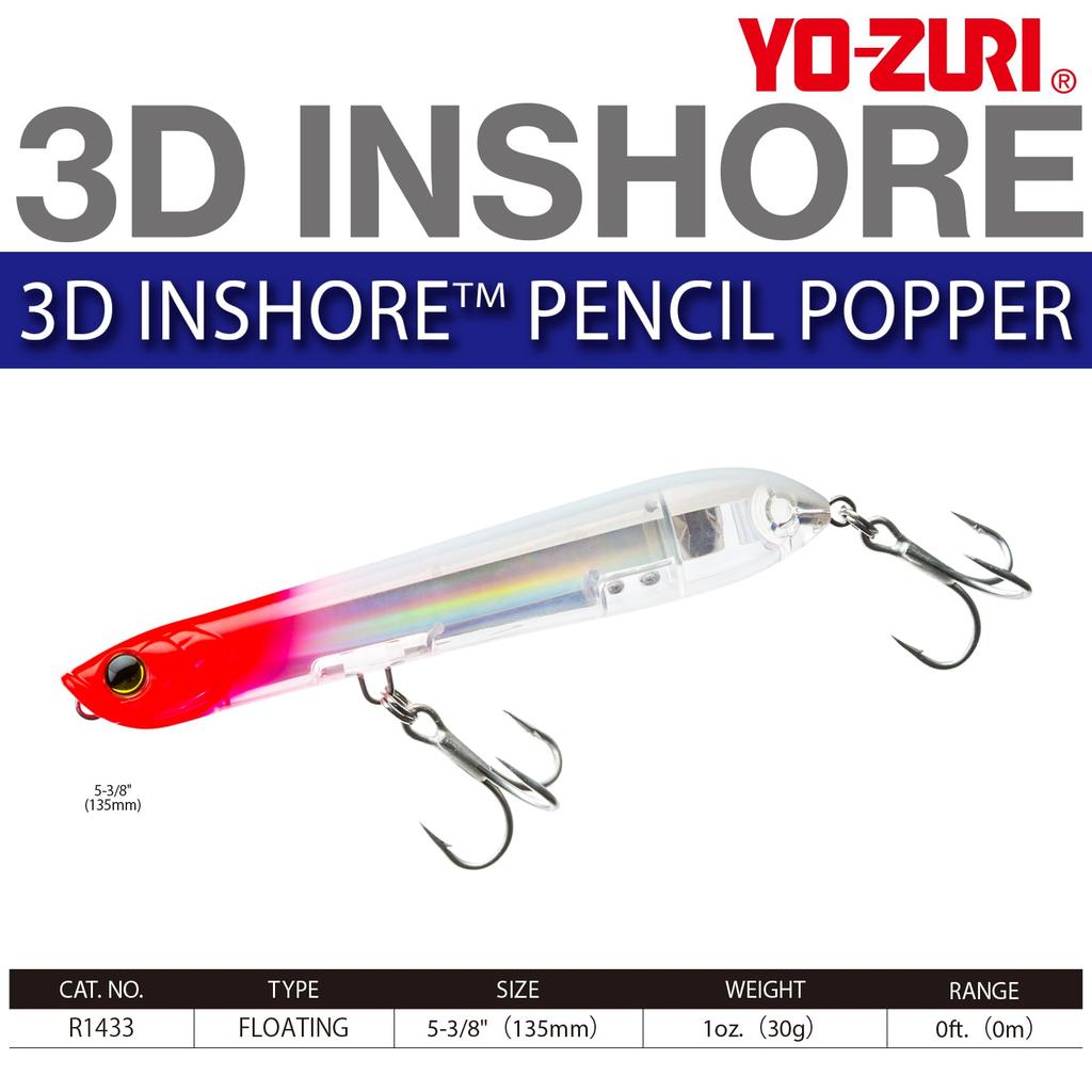 YO-ZURI Saltwater Lure 3D Inshore Pencil Popper Floating 135mm Color Red Head