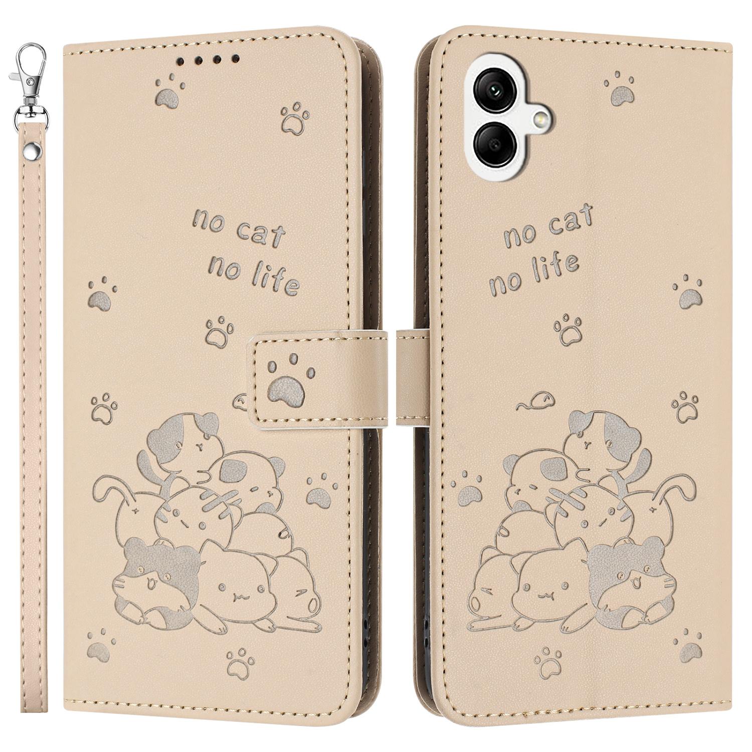 

For Samsung Galaxy A06 4G Case with Strap Cats Imprint Leather Wallet Phone Cover B