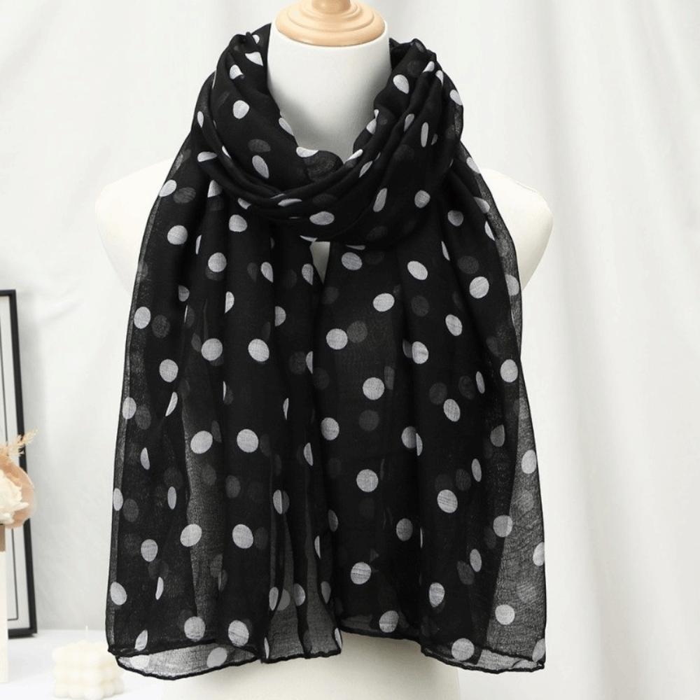 Lightweight Cotton Long Scarf Breathable Classic Pattern Headscarf Polka Dot Shawl Outer Wear