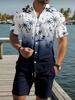 Men's Hawaiian Palm Tree Sailboat Print Shirt and Shorts Summer Beach Outfit