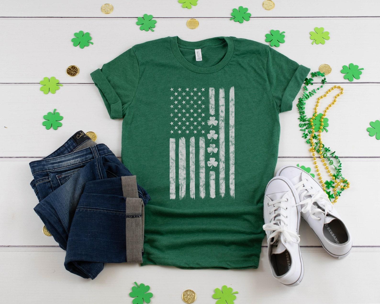 American Flag St. Patrick s Day USA Green Shirt | Irish American T-Shirt | USA Patriotic Shamrock Outfit Apparel 3XL