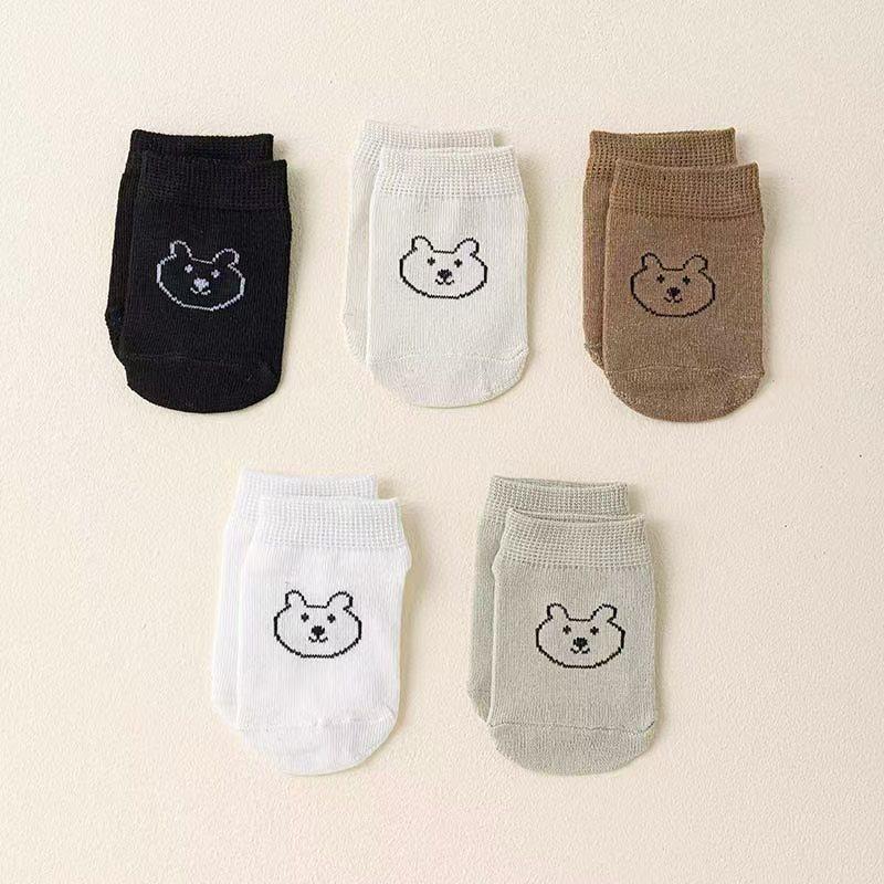 

5 Pairs Baby Socks Toddler Soft Comfortable Breathable Spring Autumn Cartoon Bear Pattern Kids Footwear For 0-5 Years S (0-1 Year)