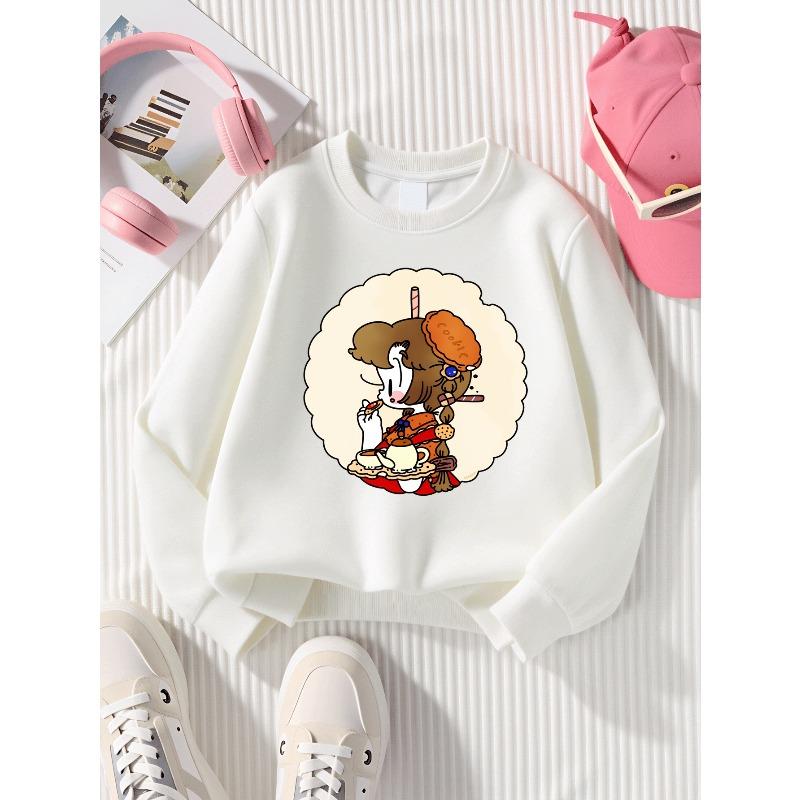 Kids Sweatshirt, Casual Sweatshirt Printed Round Neck Pullover, Cute Cookie Tea Time Character, Autumn and Winter,Comfortable Warm Fashion Printed Top