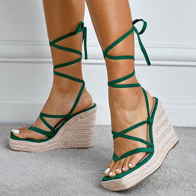 Summer Women 12 .5cm High Heels 3 .5cm Platform Sandals Cross Strap Gladiator Wedges Sandles Lady Green Party Muffin Shoes