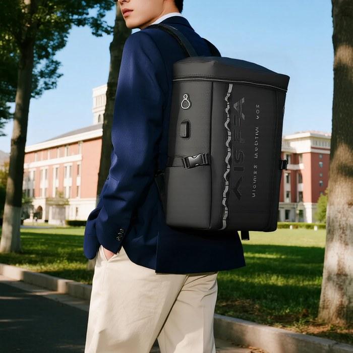 [AISFA] Backpack Men's Square Backpack Waterproof 17-inch PC Business Laptop USB Charging Port 30L Outdoor Travel Disaster Prevention