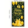 IVN 71x35 Inch Happy New Year 2026 Banner Door Cover New Years Eve Party Backdrop Black Gold Balloons Gift Box Polyester Fabric Front Door Porch