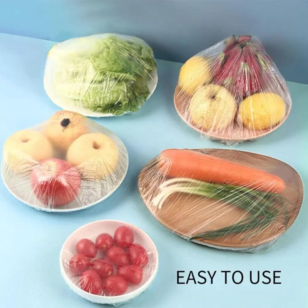 300/400/500Pcs Durable Wall-mounted Disposable Food Cover Extractable Elastic Fresh Bag Transparent PE Plastic Wrap