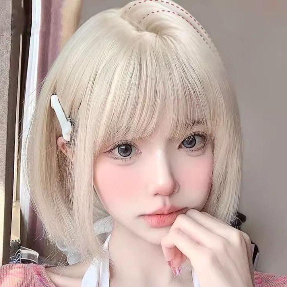 Lolita Short Bobo Hair Hair Extension Synthetic Wigs with Bangs Blond Anime Cosplay Wigs  Daily
