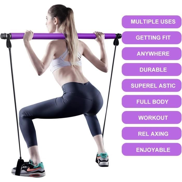 Kit de barre de pilates portable - surplex - violet - résistance ajustable - fitness - débutant