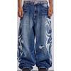 Y2K American Vintage Mottled Totem Print Baggy Jeans Women's High Waist Wide Leg Jeans Women's Harajuku Trendy Hip-hop Jeans