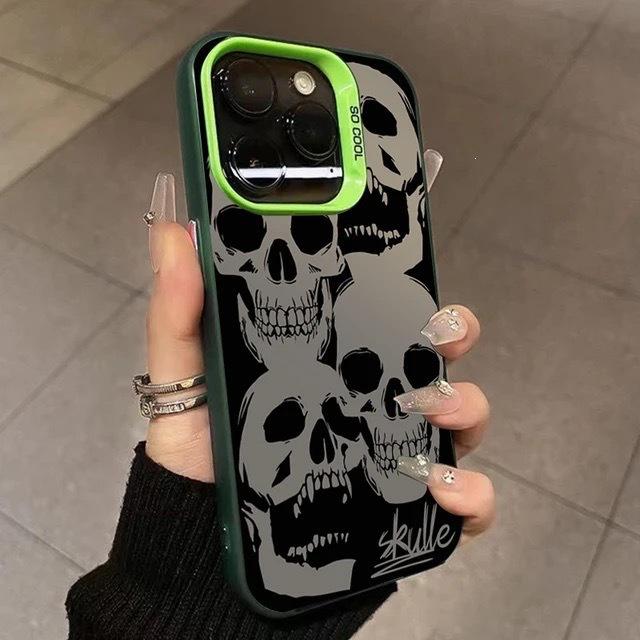 Silver Frosted Skull Case for iPhone 14 Pro/13/11 Pro Max - Halloween Design Compatible with Apple Devices