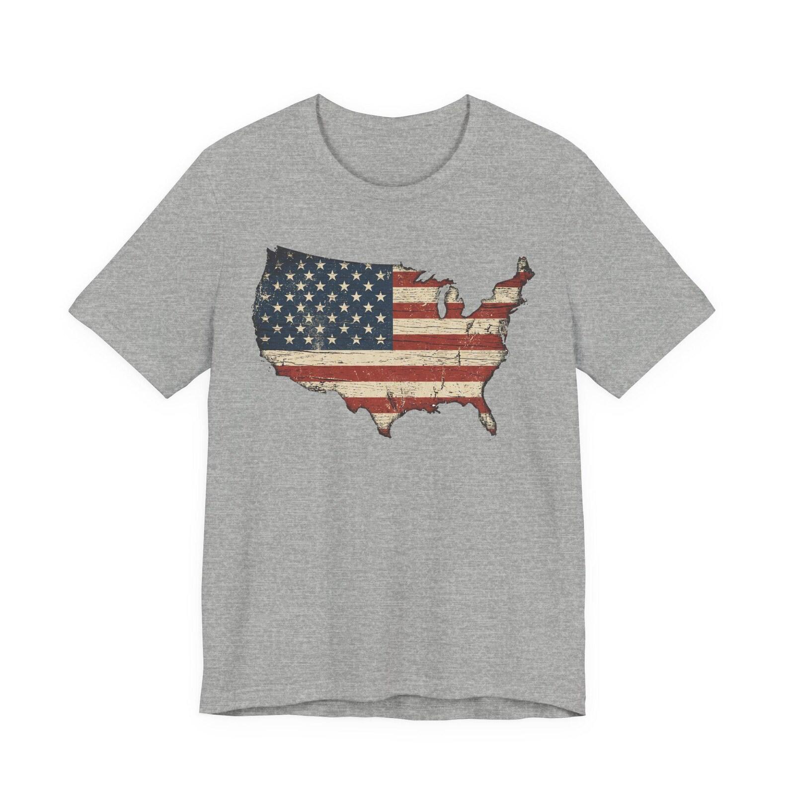 Distressed American Flag USA Map T-Shirt | Vintage Patriotic Tee 2XL