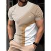 Camiseta Beige Casual de Moda Simple con Estampado de Cuello Redondo para Hombre