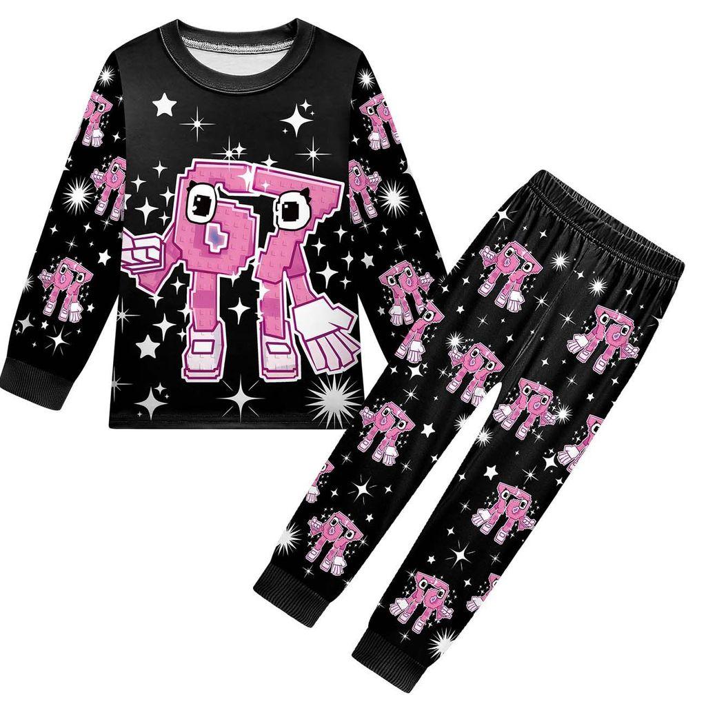 19704 Kinder Jungen Mädchen Steal a Brainrot 67 Six Seven Druck Langarm T-Shirt Hose Pyjama Nachtwäsche Sets