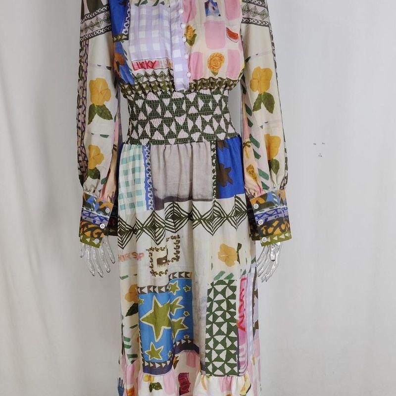 

2025 Temperament Commuting Printed Lantern Dress Image color M