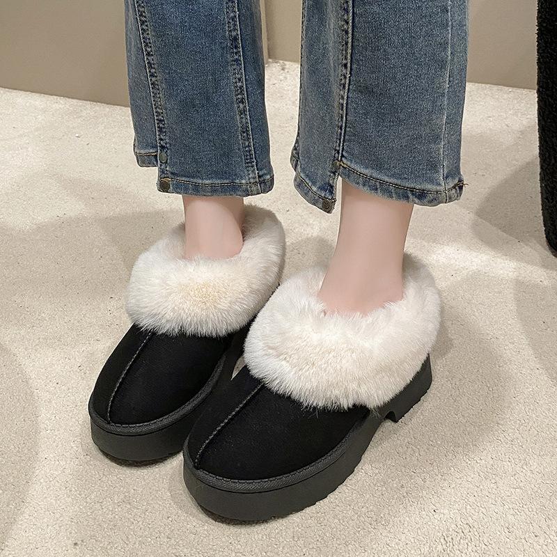 Autumn and Winter New Round Head Thick-soled Foot Cover Velvet Cotton Shoes Women's Large Size Northeast Warm Wool Snow Boots Wish