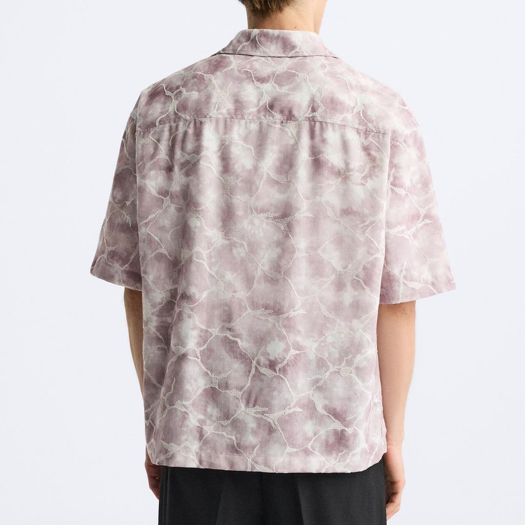 Zara Loose Jacquard Polo Short Sleeve Shirt Men Shirts Dark-Purple 3992151-611