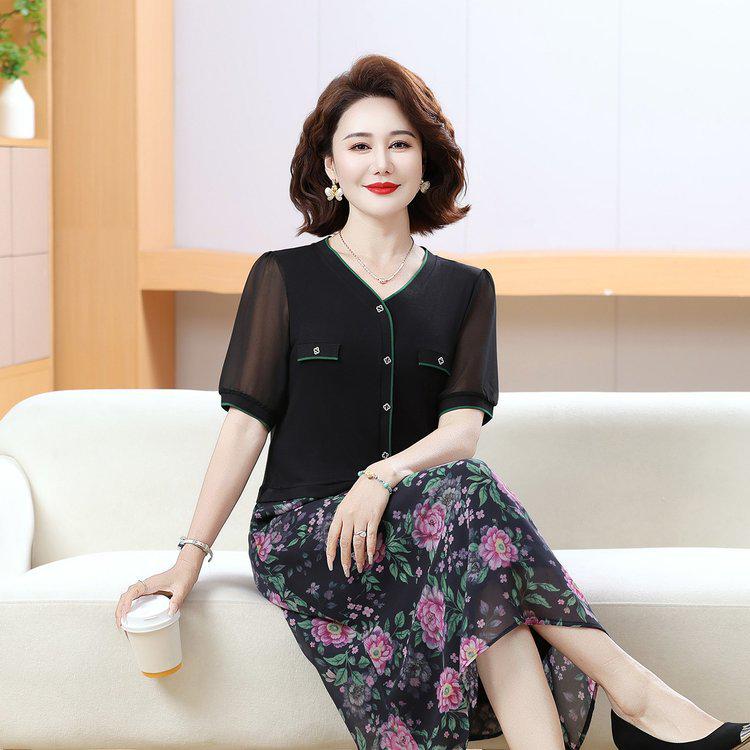 2026 Summer Short Sleeve V-Neck Floral Two-Piece Look Dress  