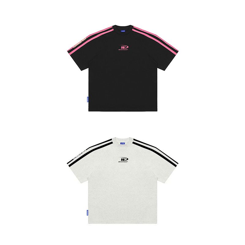 Wassup Trendy Brand Patchwork Three-Stripe Short-Sleeve Unisex Summer Loose American Retro Street Crew Neck Half-Sleeve Top