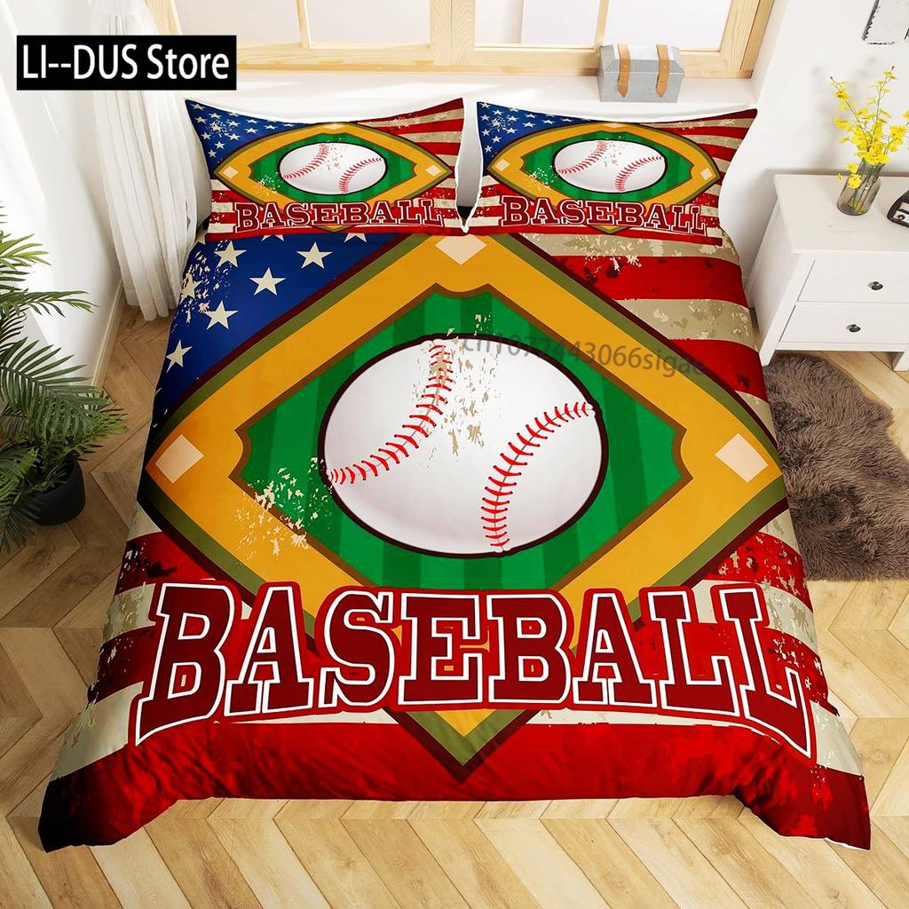 Watercolor Cartoon Basketball Print Bedding Set Duvet Cover for Kid Teen Boys Sports Quilt Cover with 2 PillowcasesFull Size