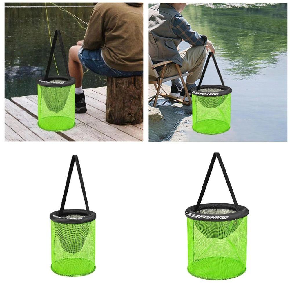 Drawstring Closure Foldable Fishing Basket Durable Mesh Live Fish Net Fishing Gear Tackle