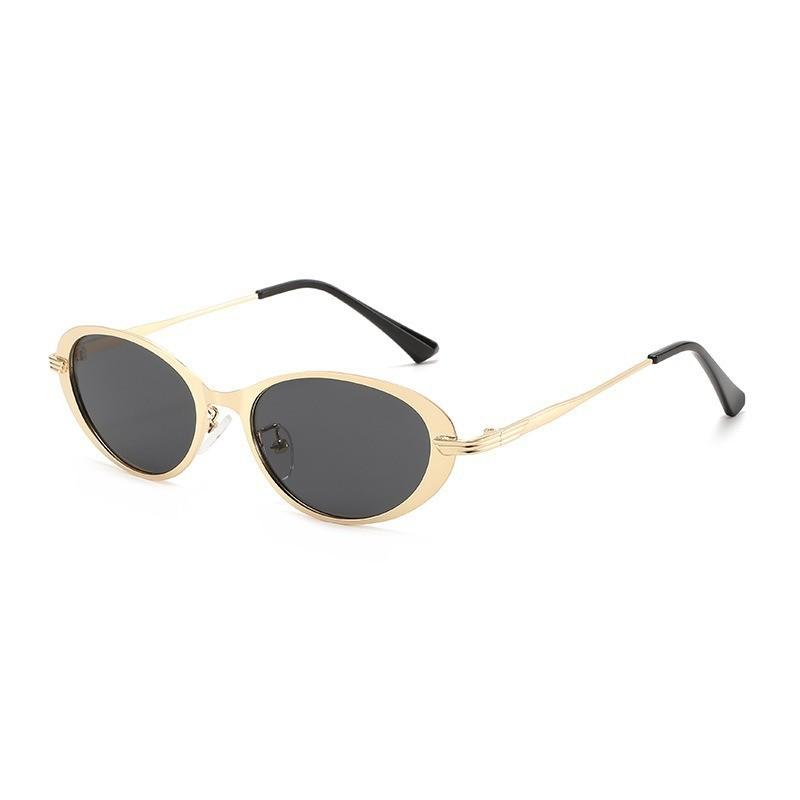 Elliptical Metal Sunglasses For Women Men Uv400 Sun Protection Stylish Travel Fashionable Gray