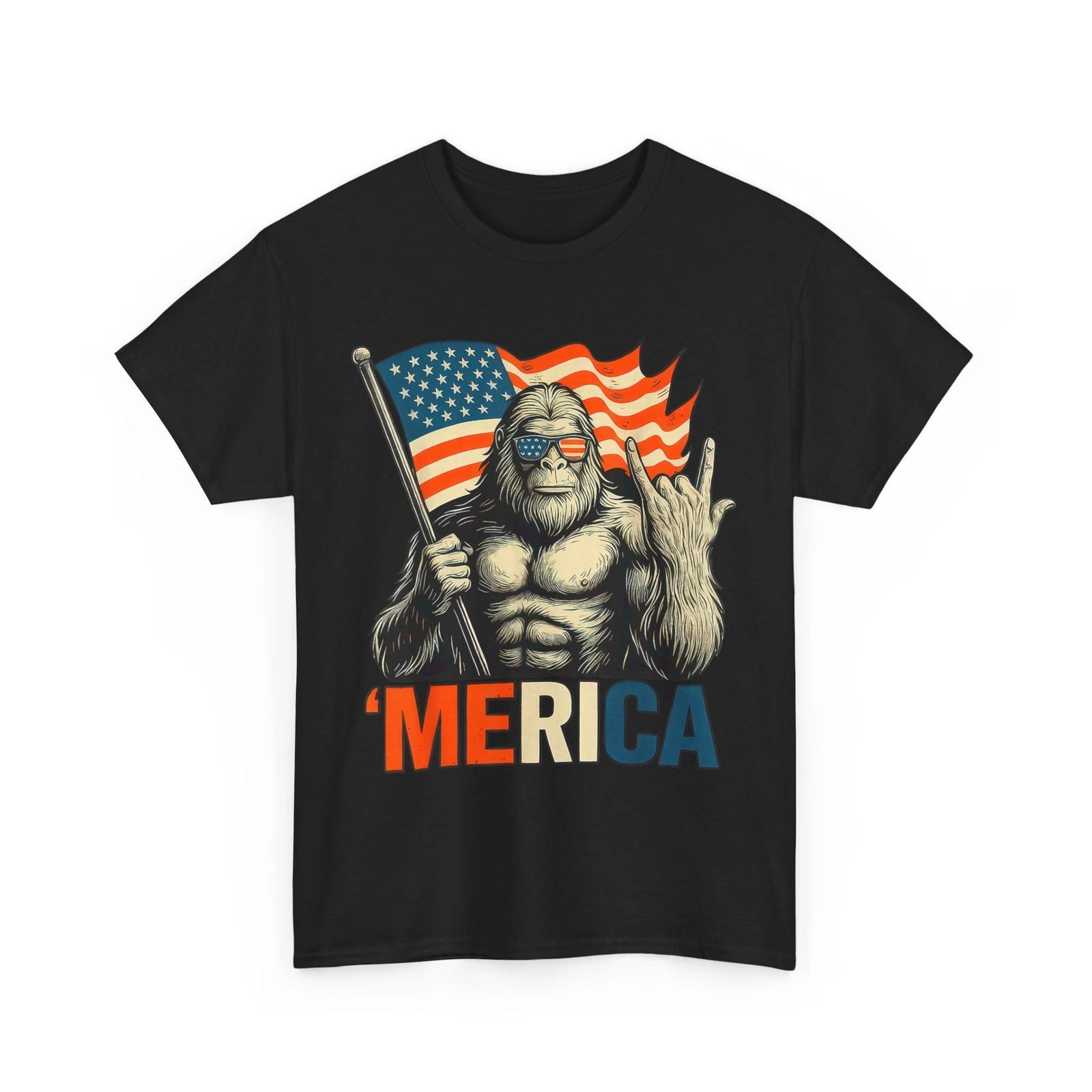 Bigfoot Merica Rock American Flag Patriotic 4th Of July T shirt L
