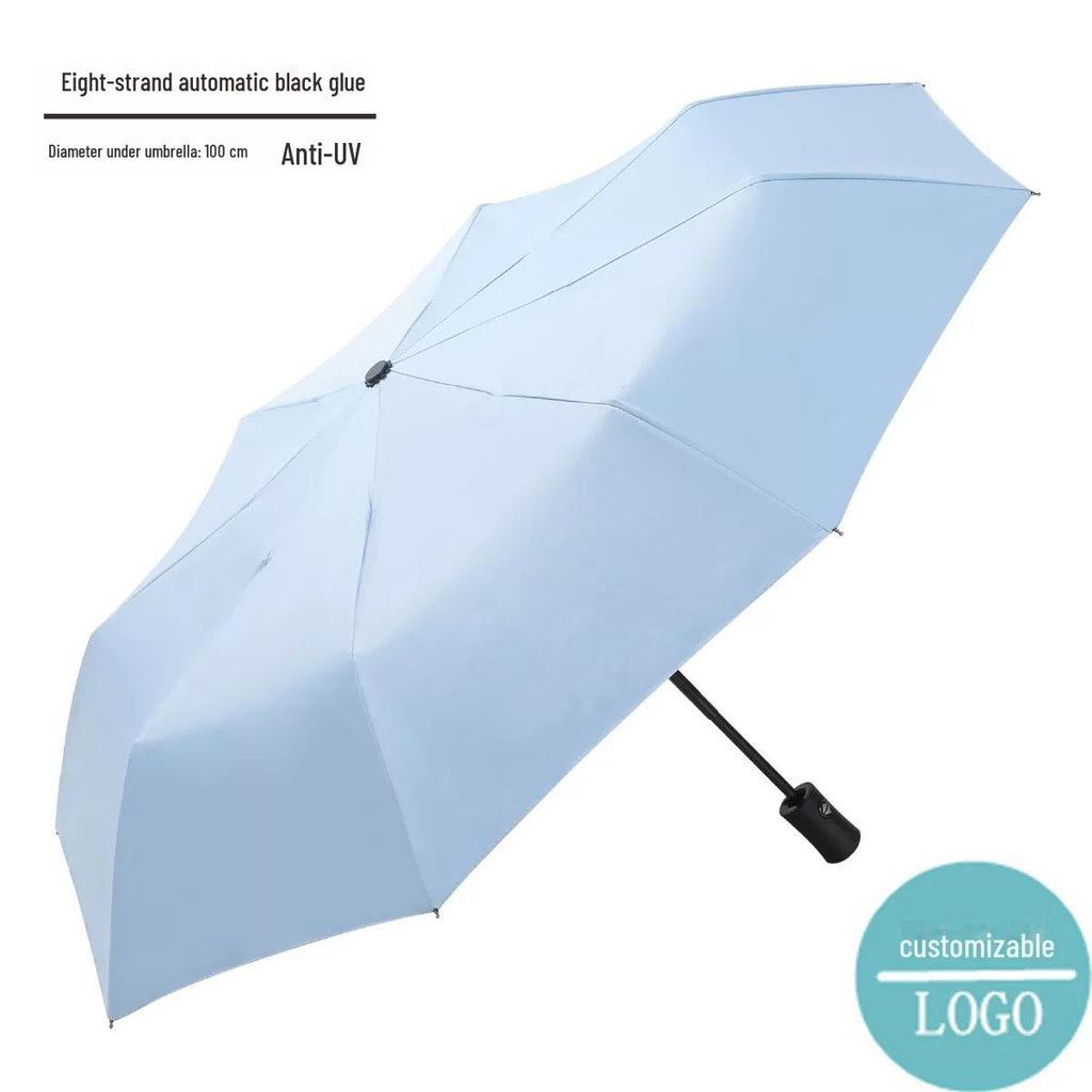 Umbrella Sunny And Rainy Automatic With Printed Logo Black Plastic Spf Sunscreen Threefolding Design