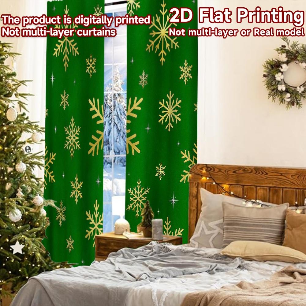 2 Stück, 2D-FLACHDRUCK Vorhänge (Ohne Stange) Festliche Freude Weihnachts-Festival Chic-Druck Vorhänge Vielseitig Langlebiges Polyester