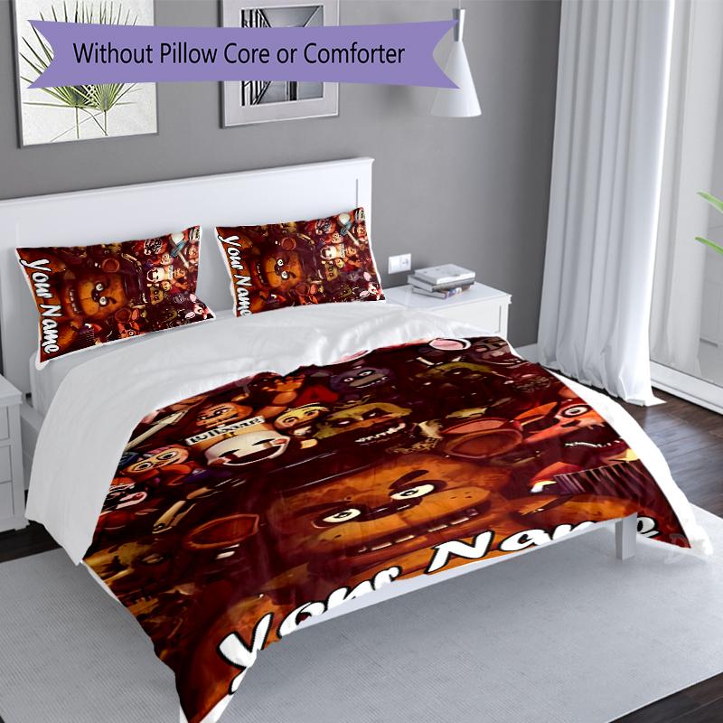 Set da 3 pezzi Personalizzato con Nome Five Nights at Freddy's, Include 1 Copripiumino e 2 Federe, Decorazione per Camera da Letto per Tutte le Stagioni