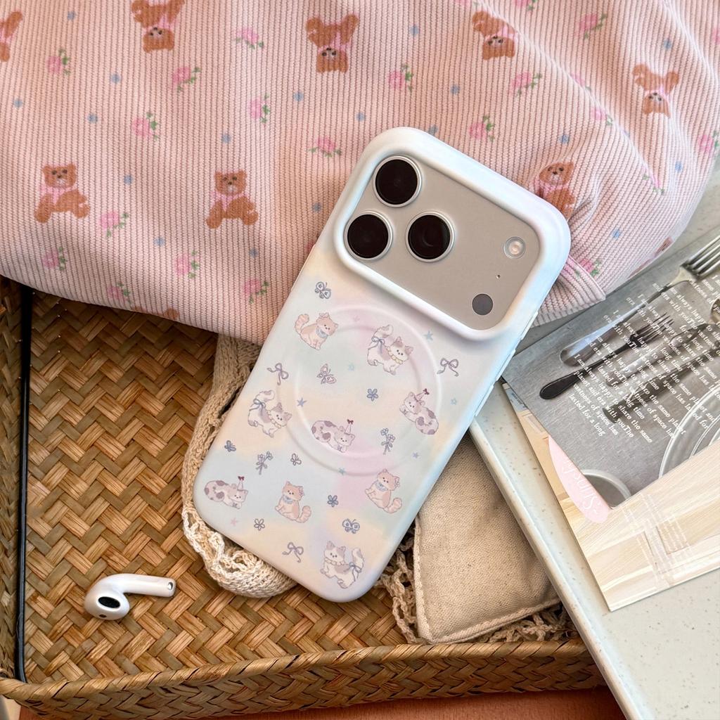 Soft Film Is Suitable for Apple 17 Pro Mobile Phone Case Iphone16 Flower Cat Magnetic Suction Bracket 17 Small and Fresh 15.