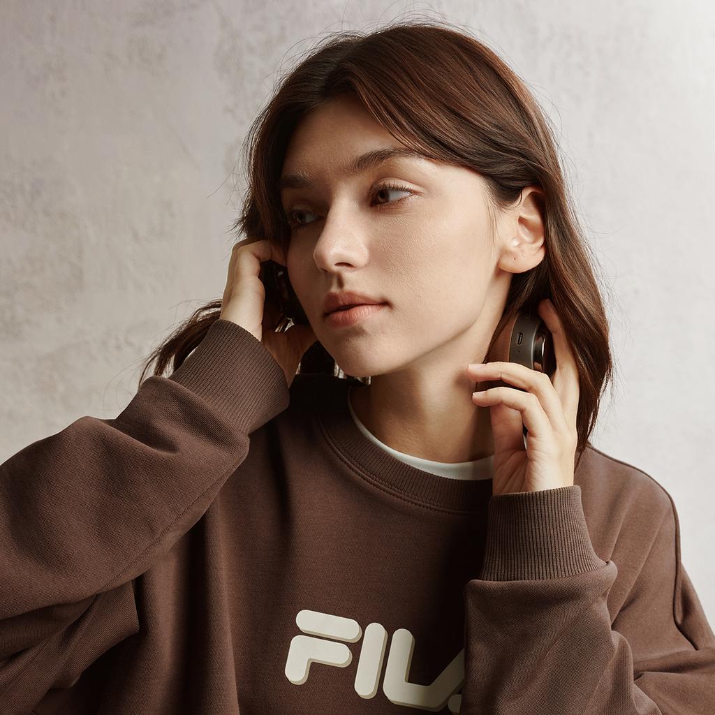 Fila Heritage Panda Embroidery Simple Fashion Casual Retro Versatile Comfortable Crewneck Sweatshirt Women Sweatshirt Yellow-Sand-Brown F51W538201FBN