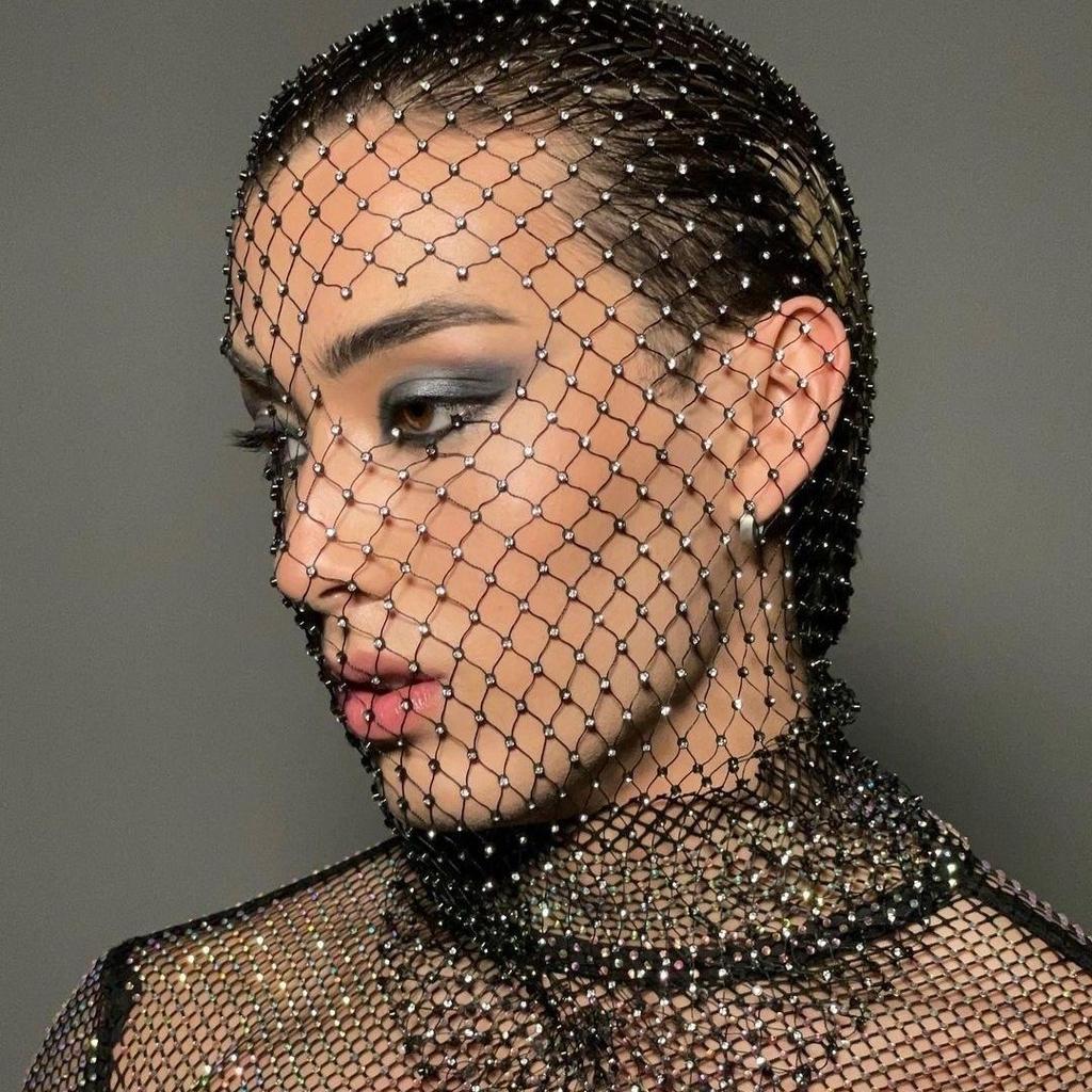 Seksowna Błyszcząca Siatka Rybacka Maska Maskaradna Biżuteria z Cyrkonii na Twarz Welon Cosplay Nakrycie Głowy Akcesoria do Klubów Nocnych