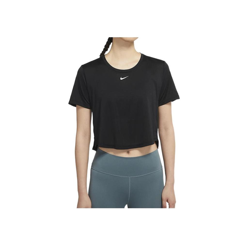 Nike Dri-FIT One Printed Logo Solid Color Round Neck Short Sleeve T-Shirt Women Tops Black DD4955-010