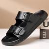 Fashion Summer Brand Sandals Open-toe Mens Leather Double Button Slippers Classic Half Shoes Outdoor Beach Rubber Flip Flops Trekking