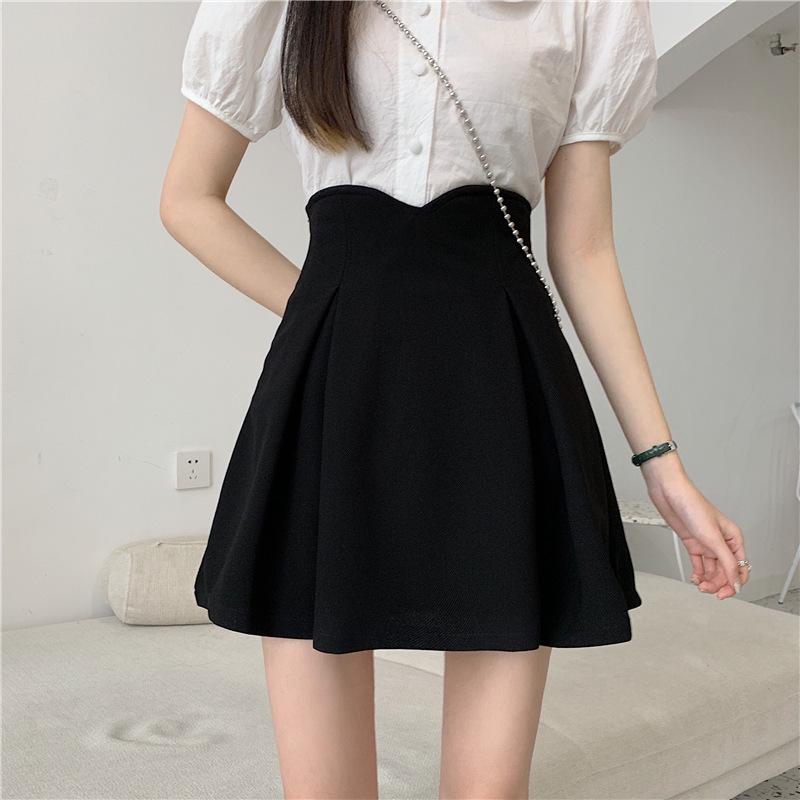 

Plus Size Black High-Waist Midi Skirt for Women - Niche Pleated A-line Design XS чёрный