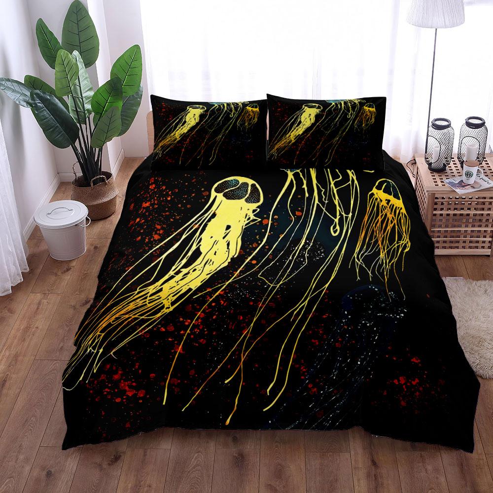 

Golden Jellyfish Forest Bedding Set King Queen Double Full Twin Single Size Bed Linen Set EU single(135x200cm)