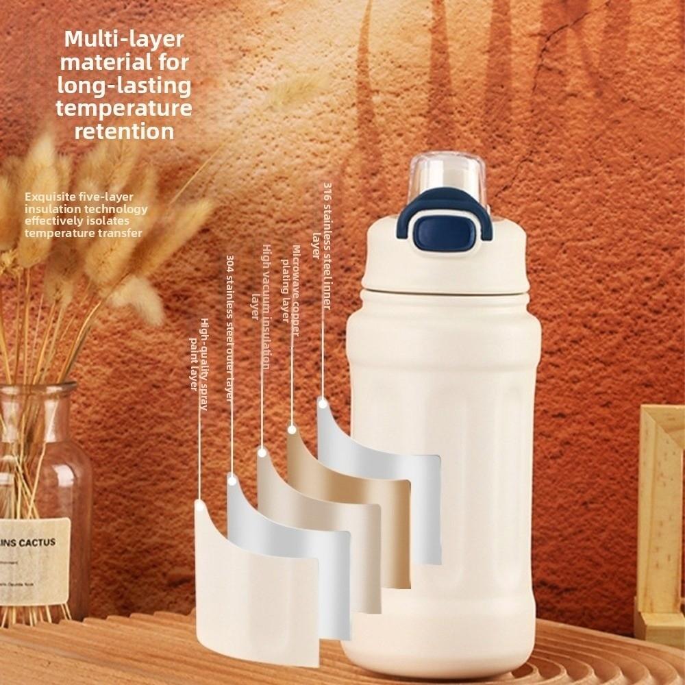 316 Rostfritt Stål Termosmugg Stor Kapacitet med Sugrör Isolerad Vattenflaska 800 ml Bärbart Handtag Sportdrycksmugg