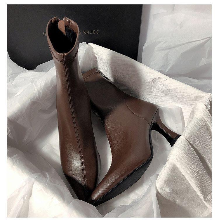 2025 Damstövletter med stilettklack – Smala, stilrena korta skaft spetsiga klackar