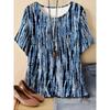 Women's Fashionable Breathable Round Neck Striped Grid Short Sleeved T-shirt Comfortable Soft Breathable Loose Summer Plus Size T-shirt