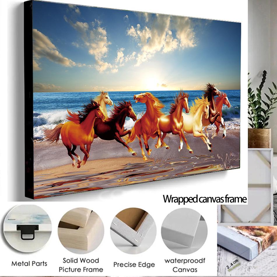 Sunset Galloping Horse Canvas Art: Framed Landscape Animal Print for Indoor Decor