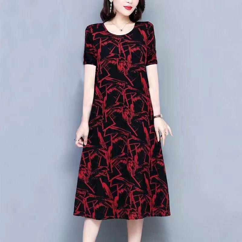 

Женское повседневное платье миди с абстрактным черно-красным принтом S красный