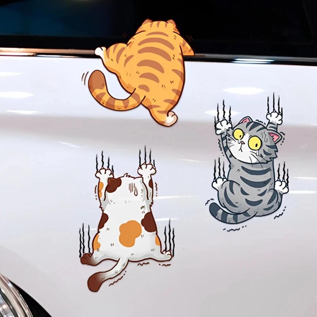 3ks Funny Pet Cat Samolepka na auto Lezecké kočky Samolepky se zvířecím stylem Dekorace Karoserie Kreativní obtisky Dekor příslušenství