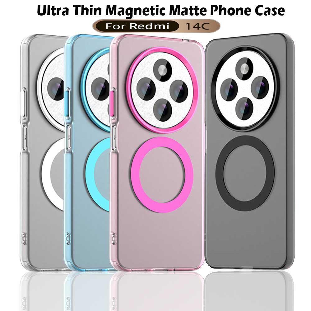 Magsafe Matte Phone Case For Xiaomi Redmi 14C Magnetic Wireless Charging For Xiaomi Redmi 14R Shockproof Back Cover