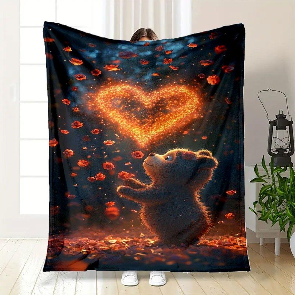 "Magical Heart Bear Wall Art Print - Romantic Home Decor"Blanket Flannel Throw Blanket for Sofa, Bed, Travel, Camping, Office, Couch, Chair,