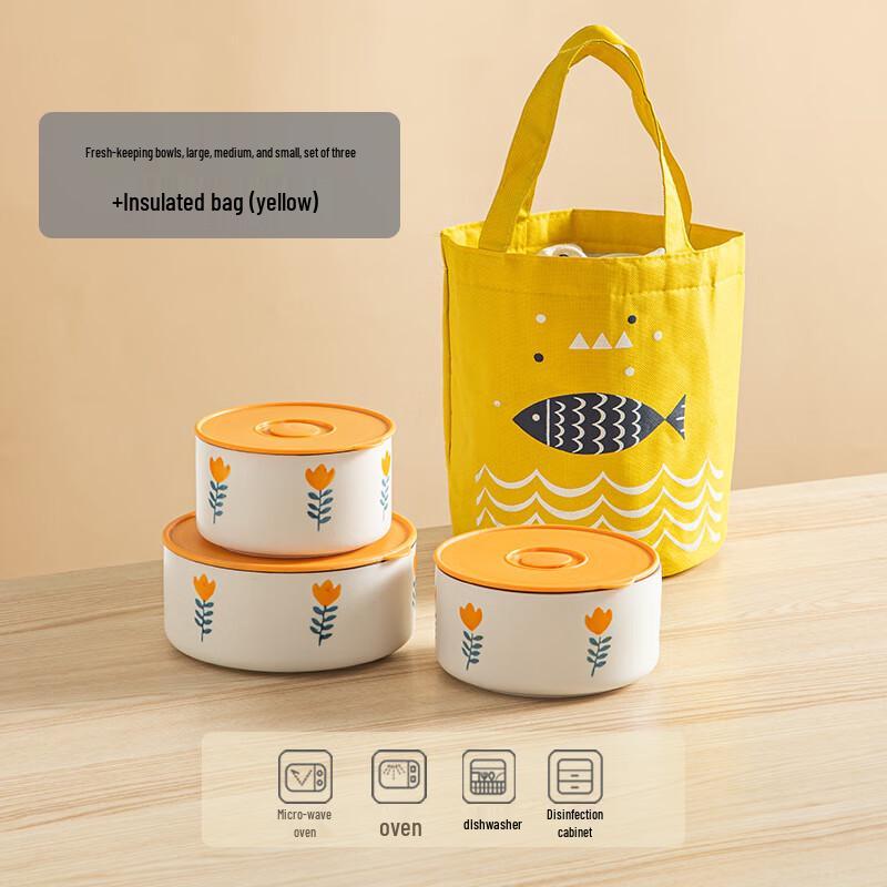 Microwave & Refrigerator Safe 3-Piece Ceramic Fresh-keeping Bowl Set