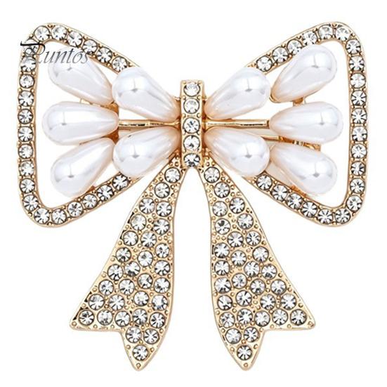 Elegant Bow Brooch with Faux Pearls Rhinestones, Women Vintage Bowknot Alloy Pin Lapel Pin, Jewelry Accessories for Coats Dresses Shawls Shirts