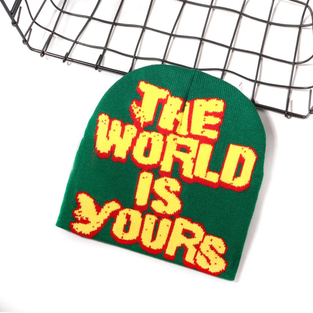 No Brand Knitted Hat With Letter Pattern For Streetwear And Winter Warmth зелёный