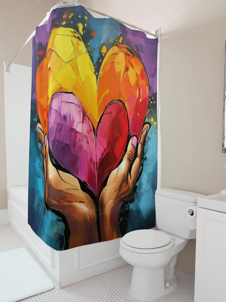 Colorful Heart in Hands Shower Curtain - Modern Art Bathroom Decor 90X180cm
